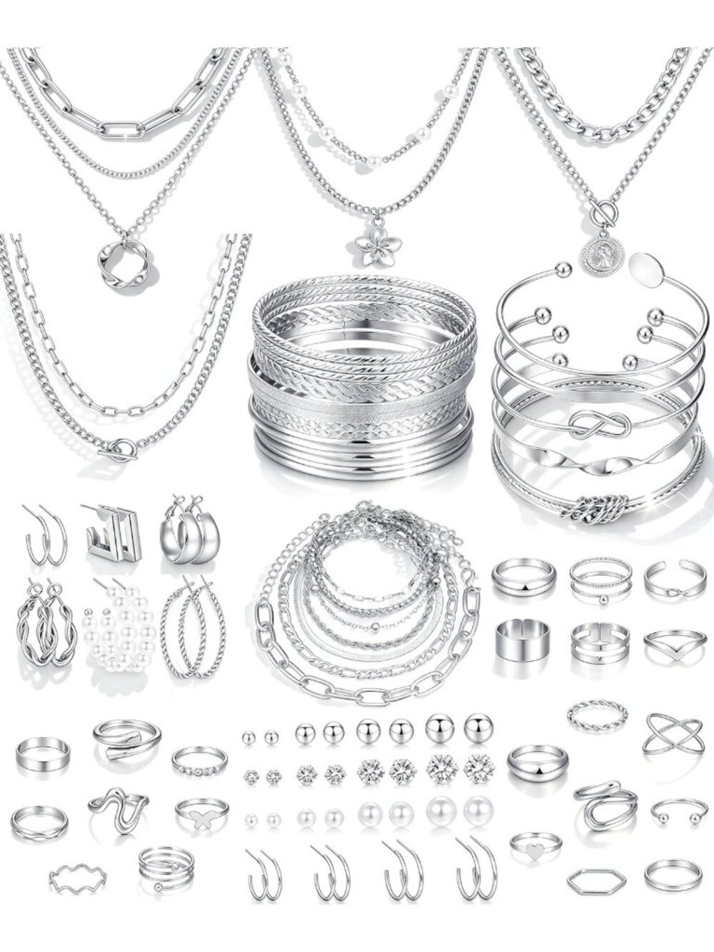 78-Piece Gold Jewelry Set for Women: Necklaces, Bangles, Earrings & Rings Gift